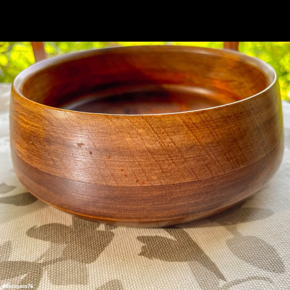 ⭐️HP⭐️VTG▪️ 70's 80's Boho Rustic Set of ASIAN WOOD Serving Bowl Spoon & 7 Bowls - Picture 7 of 10